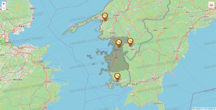 愛媛県のワッツ系列（ワッツ、ワッツウィズ、シルク、ミーツ、フレッツ、百圓領事館）の店舗地図