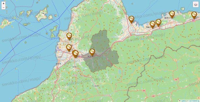 愛媛県のワッツ系列（ワッツ、ワッツウィズ、シルク、ミーツ、フレッツ、百圓領事館）の店舗地図