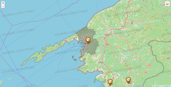 愛媛県のワッツ系列（ワッツ、ワッツウィズ、シルク、ミーツ、フレッツ、百圓領事館）の店舗地図