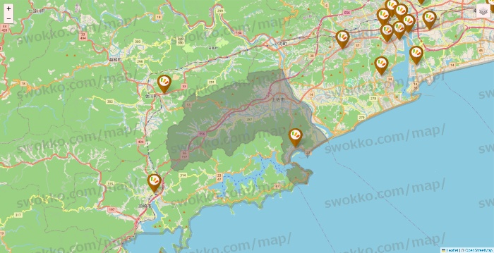 高知県のワッツ系列（ワッツ、ワッツウィズ、シルク、ミーツ、フレッツ、百圓領事館）の店舗地図