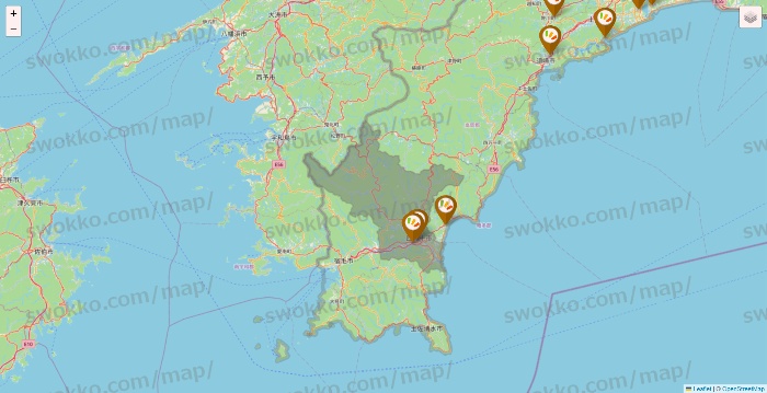 高知県のワッツ系列（ワッツ、ワッツウィズ、シルク、ミーツ、フレッツ、百圓領事館）の店舗地図