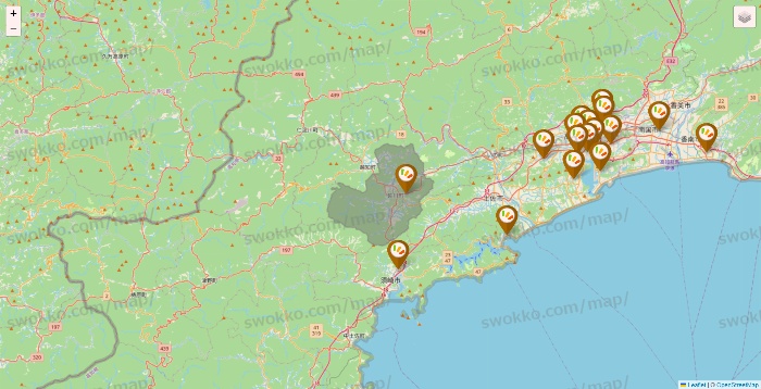 高知県のワッツ系列（ワッツ、ワッツウィズ、シルク、ミーツ、フレッツ、百圓領事館）の店舗地図