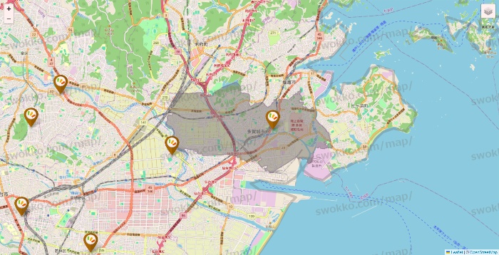 宮城県のワッツ系列（ワッツ、ワッツウィズ、シルク、ミーツ、フレッツ、百圓領事館）の店舗地図