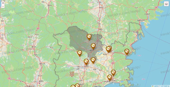 宮城県のワッツ系列（ワッツ、ワッツウィズ、シルク、ミーツ、フレッツ、百圓領事館）の店舗地図