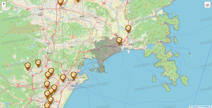 宮城県のワッツ系列（ワッツ、ワッツウィズ、シルク、ミーツ、フレッツ、百圓領事館）の店舗地図