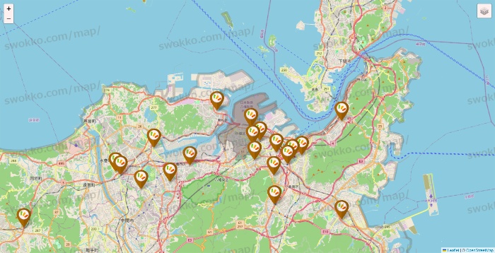 福岡県のワッツ系列（ワッツ、ワッツウィズ、シルク、ミーツ、フレッツ、百圓領事館）の店舗地図