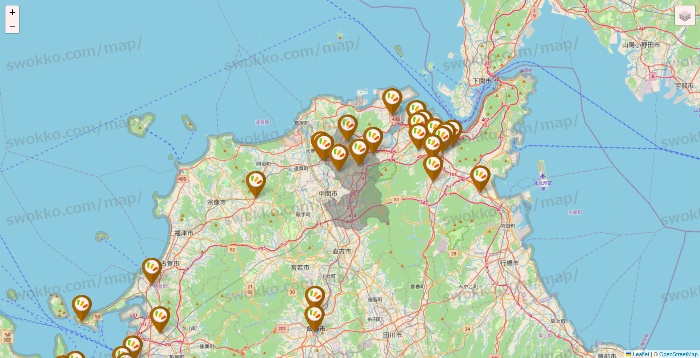 福岡県のワッツ系列（ワッツ、ワッツウィズ、シルク、ミーツ、フレッツ、百圓領事館）の店舗地図