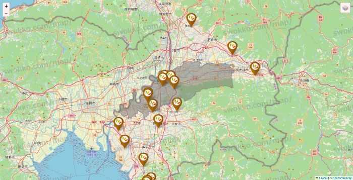 福岡県のワッツ系列（ワッツ、ワッツウィズ、シルク、ミーツ、フレッツ、百圓領事館）の店舗地図