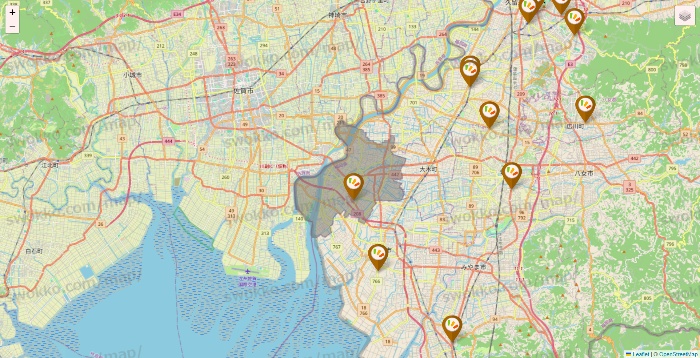 福岡県のワッツ系列（ワッツ、ワッツウィズ、シルク、ミーツ、フレッツ、百圓領事館）の店舗地図