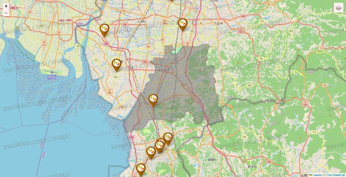 福岡県のワッツ系列（ワッツ、ワッツウィズ、シルク、ミーツ、フレッツ、百圓領事館）の店舗地図