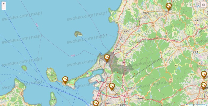 福岡県のワッツ系列（ワッツ、ワッツウィズ、シルク、ミーツ、フレッツ、百圓領事館）の店舗地図