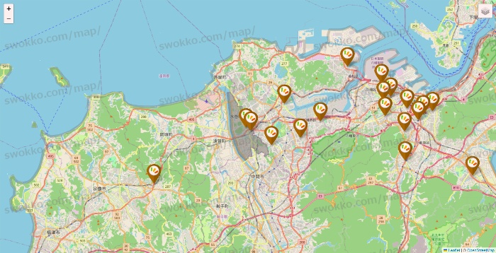 福岡県のワッツ系列（ワッツ、ワッツウィズ、シルク、ミーツ、フレッツ、百圓領事館）の店舗地図