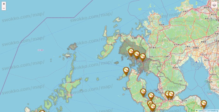 長崎県のワッツ系列（ワッツ、ワッツウィズ、シルク、ミーツ、フレッツ、百圓領事館）の店舗地図