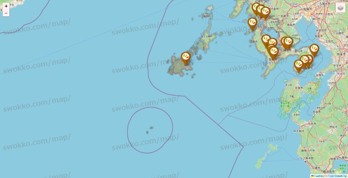 長崎県のワッツ系列（ワッツ、ワッツウィズ、シルク、ミーツ、フレッツ、百圓領事館）の店舗地図