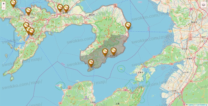 長崎県のワッツ系列（ワッツ、ワッツウィズ、シルク、ミーツ、フレッツ、百圓領事館）の店舗地図