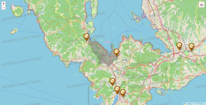 長崎県のワッツ系列（ワッツ、ワッツウィズ、シルク、ミーツ、フレッツ、百圓領事館）の店舗地図