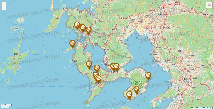 長崎県のワッツ系列（ワッツ、ワッツウィズ、シルク、ミーツ、フレッツ、百圓領事館）の店舗地図