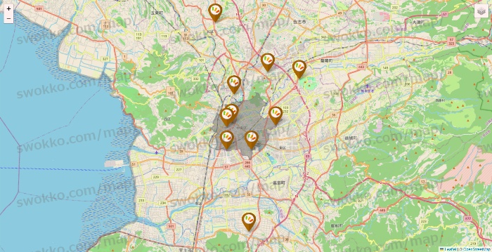熊本県のワッツ系列（ワッツ、ワッツウィズ、シルク、ミーツ、フレッツ、百圓領事館）の店舗地図