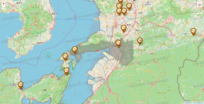 熊本県のワッツ系列（ワッツ、ワッツウィズ、シルク、ミーツ、フレッツ、百圓領事館）の店舗地図