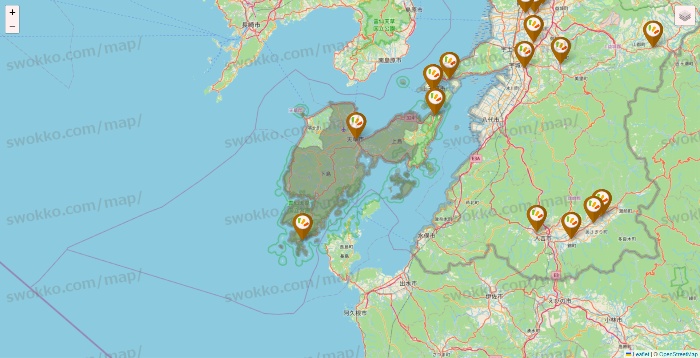 熊本県のワッツ系列（ワッツ、ワッツウィズ、シルク、ミーツ、フレッツ、百圓領事館）の店舗地図