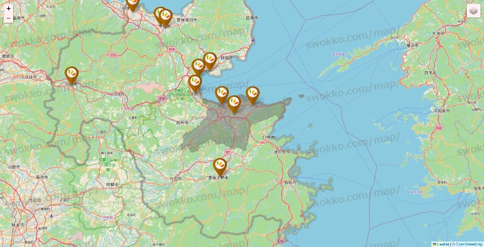 大分県のワッツ系列（ワッツ、ワッツウィズ、シルク、ミーツ、フレッツ、百圓領事館）の店舗地図