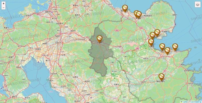 大分県のワッツ系列（ワッツ、ワッツウィズ、シルク、ミーツ、フレッツ、百圓領事館）の店舗地図