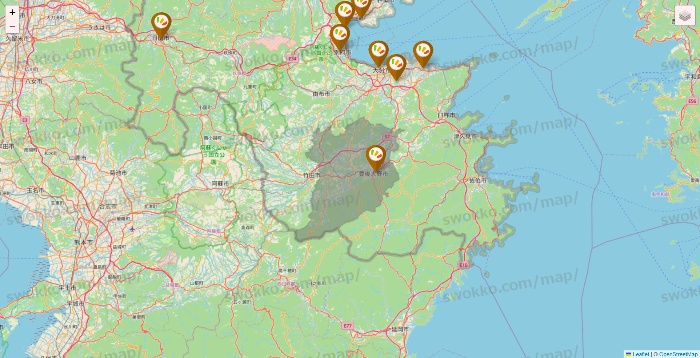 大分県のワッツ系列（ワッツ、ワッツウィズ、シルク、ミーツ、フレッツ、百圓領事館）の店舗地図