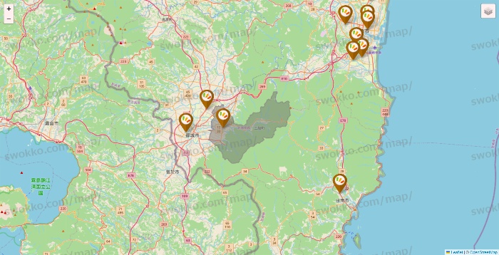 宮崎県のワッツ系列（ワッツ、ワッツウィズ、シルク、ミーツ、フレッツ、百圓領事館）の店舗地図