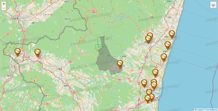 宮崎県のワッツ系列（ワッツ、ワッツウィズ、シルク、ミーツ、フレッツ、百圓領事館）の店舗地図