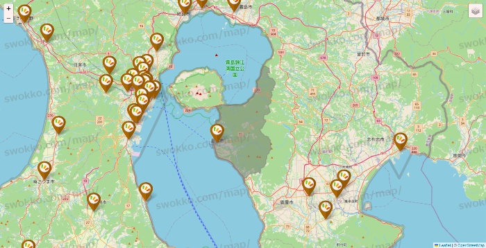 鹿児島県のワッツ系列（ワッツ、ワッツウィズ、シルク、ミーツ、フレッツ、百圓領事館）の店舗地図
