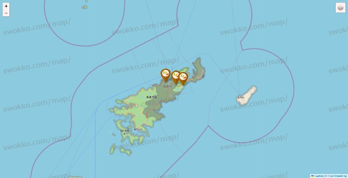 鹿児島県のワッツ系列（ワッツ、ワッツウィズ、シルク、ミーツ、フレッツ、百圓領事館）の店舗地図