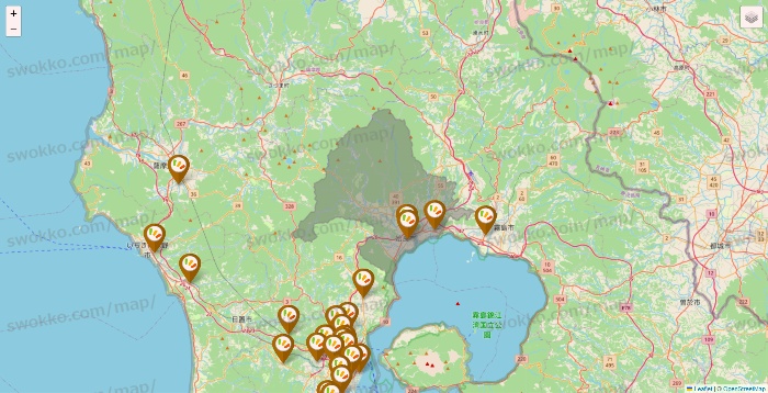 鹿児島県のワッツ系列（ワッツ、ワッツウィズ、シルク、ミーツ、フレッツ、百圓領事館）の店舗地図