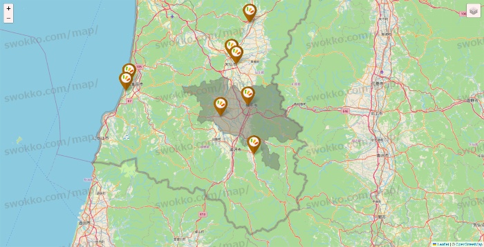 秋田県のワッツ系列（ワッツ、ワッツウィズ、シルク、ミーツ、フレッツ、百圓領事館）の店舗地図