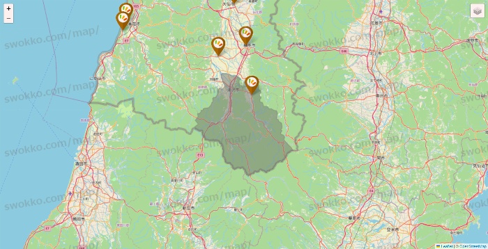 秋田県のワッツ系列（ワッツ、ワッツウィズ、シルク、ミーツ、フレッツ、百圓領事館）の店舗地図