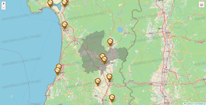 秋田県のワッツ系列（ワッツ、ワッツウィズ、シルク、ミーツ、フレッツ、百圓領事館）の店舗地図