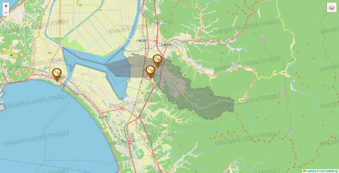 秋田県のワッツ系列（ワッツ、ワッツウィズ、シルク、ミーツ、フレッツ、百圓領事館）の店舗地図