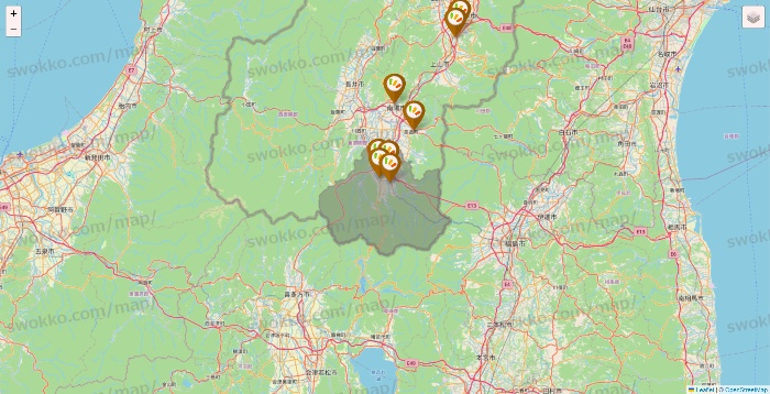 山形県のワッツ系列（ワッツ、ワッツウィズ、シルク、ミーツ、フレッツ、百圓領事館）の店舗地図