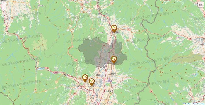 山形県のワッツ系列（ワッツ、ワッツウィズ、シルク、ミーツ、フレッツ、百圓領事館）の店舗地図