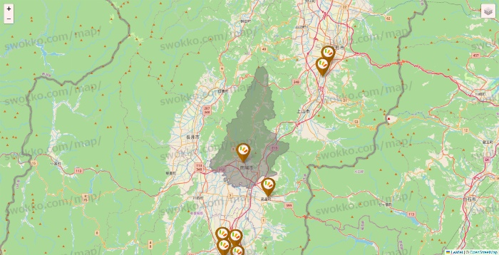 山形県のワッツ系列（ワッツ、ワッツウィズ、シルク、ミーツ、フレッツ、百圓領事館）の店舗地図