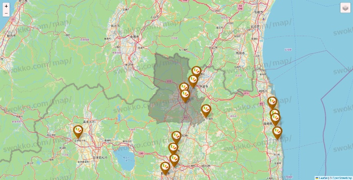 福島県のワッツ系列（ワッツ、ワッツウィズ、シルク、ミーツ、フレッツ、百圓領事館）の店舗地図