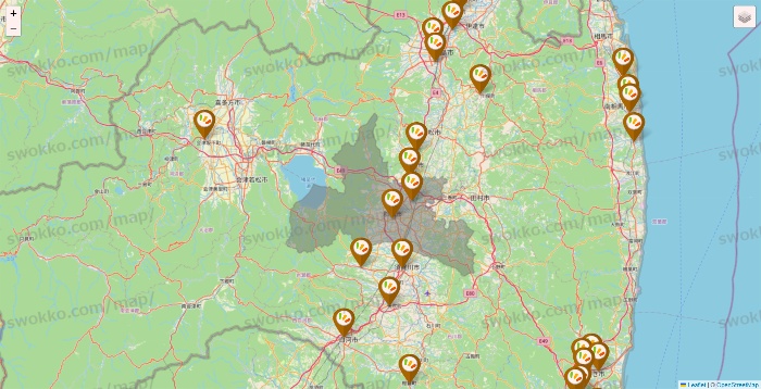 福島県のワッツ系列（ワッツ、ワッツウィズ、シルク、ミーツ、フレッツ、百圓領事館）の店舗地図