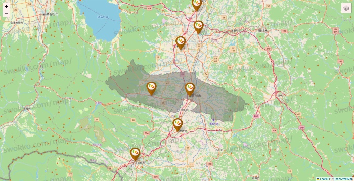 福島県のワッツ系列（ワッツ、ワッツウィズ、シルク、ミーツ、フレッツ、百圓領事館）の店舗地図