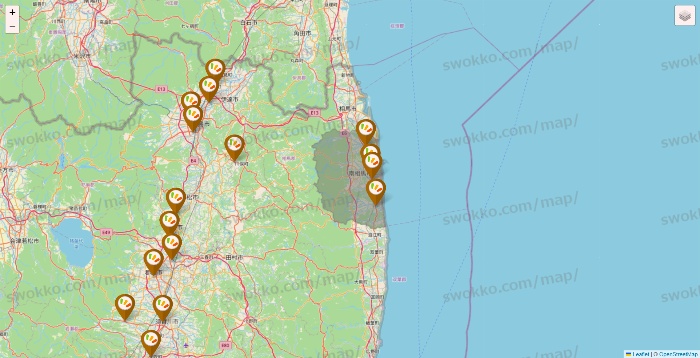 福島県のワッツ系列（ワッツ、ワッツウィズ、シルク、ミーツ、フレッツ、百圓領事館）の店舗地図