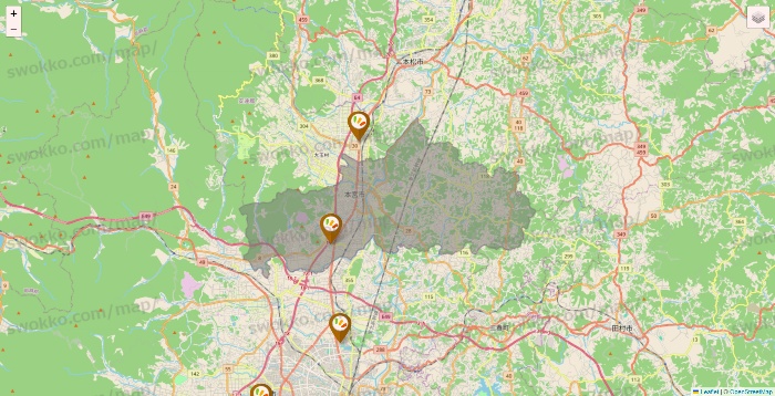 福島県のワッツ系列（ワッツ、ワッツウィズ、シルク、ミーツ、フレッツ、百圓領事館）の店舗地図