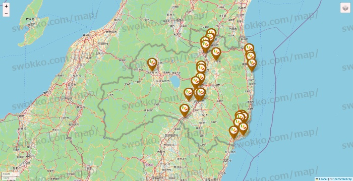 福島県のワッツ系列（ワッツ、ワッツウィズ、シルク、ミーツ、フレッツ、百圓領事館）の店舗地図