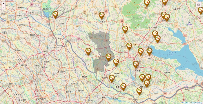 茨城県のワッツ系列（ワッツ、ワッツウィズ、シルク、ミーツ、フレッツ、百圓領事館）の店舗地図
