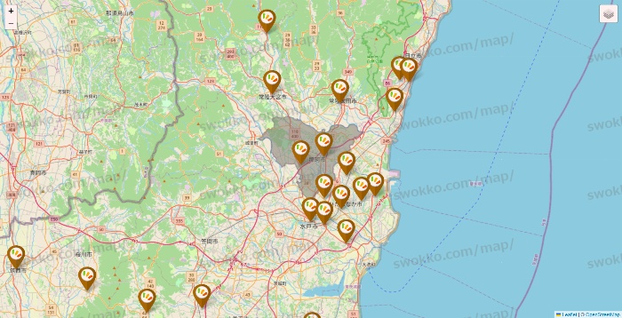 茨城県のワッツ系列（ワッツ、ワッツウィズ、シルク、ミーツ、フレッツ、百圓領事館）の店舗地図