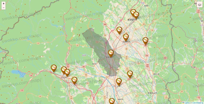 栃木県のワッツ系列（ワッツ、ワッツウィズ、シルク、ミーツ、フレッツ、百圓領事館）の店舗地図