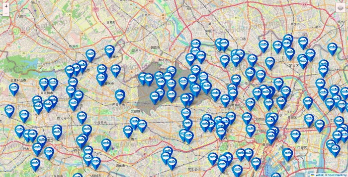 東京都のウエルシア系の店舗地図