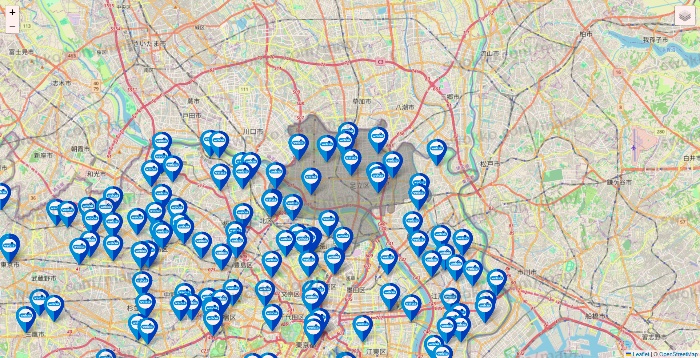 東京都のウエルシア系の店舗地図